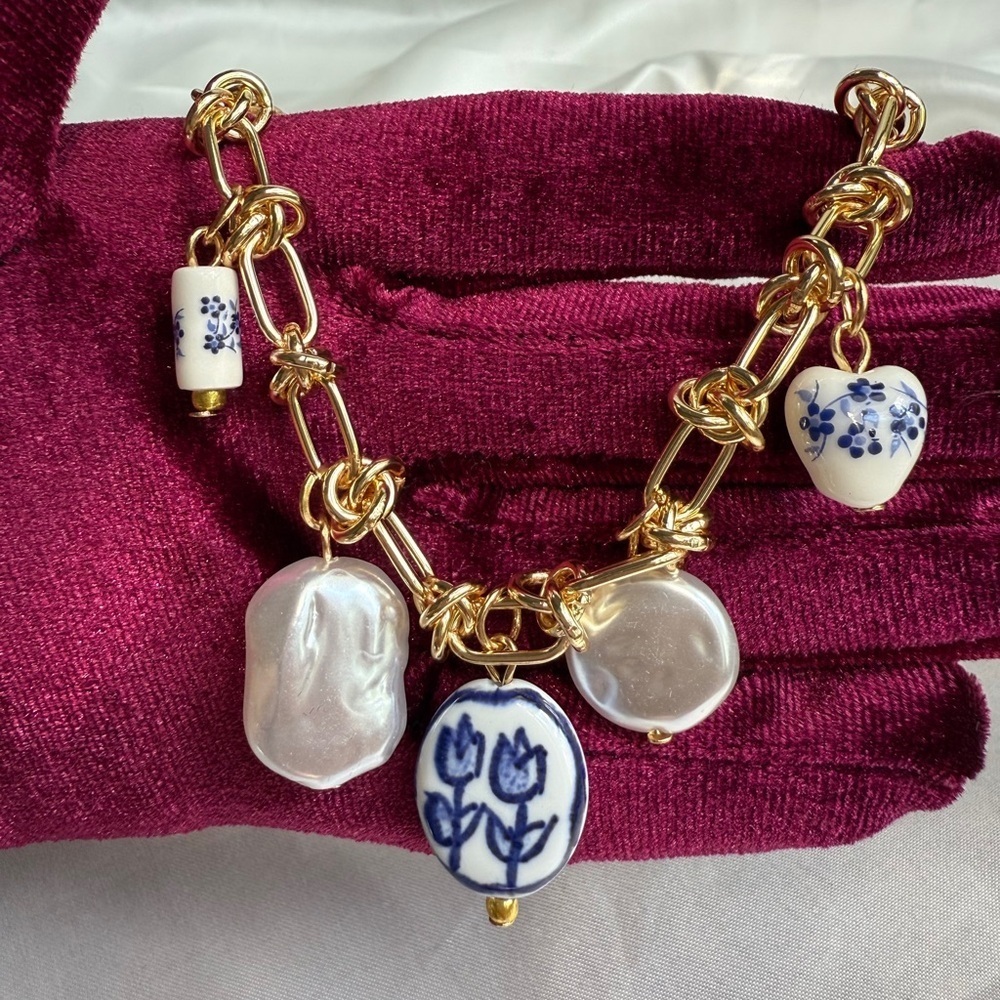 Summertime Gold and Blue Charm Necklace - Picture 10 of 16